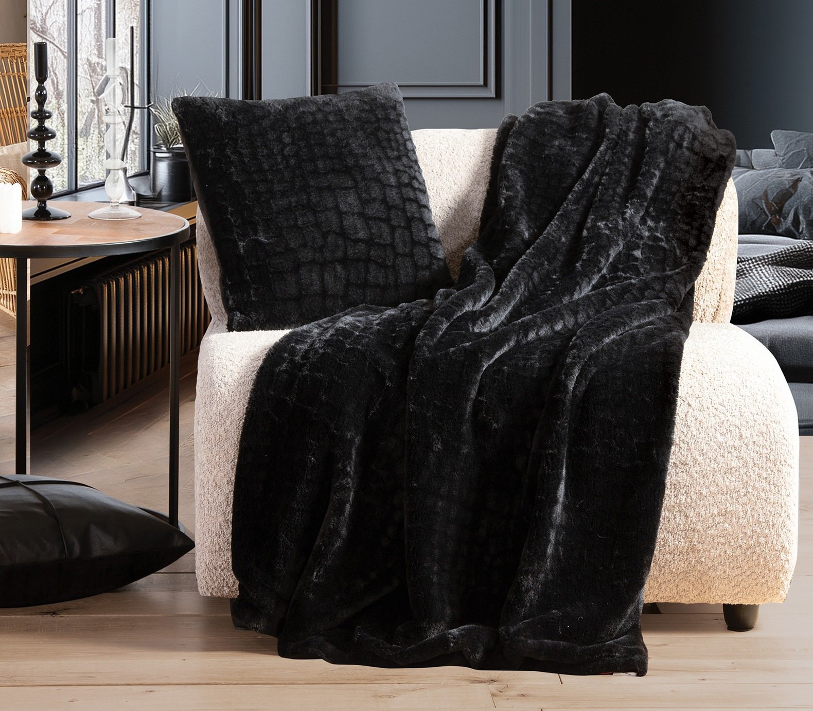 5205495622774 Διακοσμητικό Ριχτάρι/Κουβέρτα Καναπέ 130×180 Nef Nef Mentor Black - Image 1