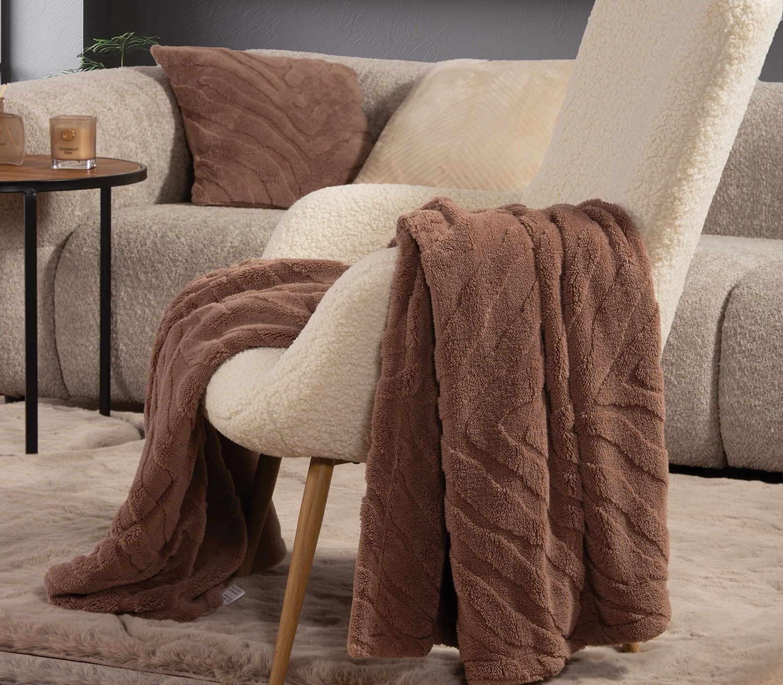 5205495624532 Διακοσμητικό Ριχτάρι/Κουβέρτα Καναπέ 130×180 Nef Nef Berien Brown - Image 1