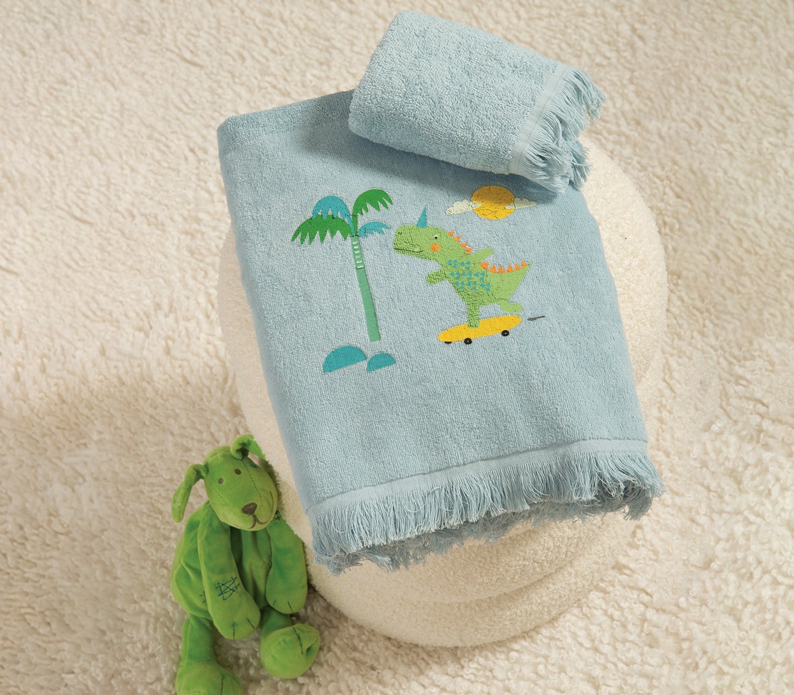 5205495625065 Σετ Πετσέτες Παιδικές 2 Τεμαχίων Nef Nef Dino On Wheels Blue - Image 1
