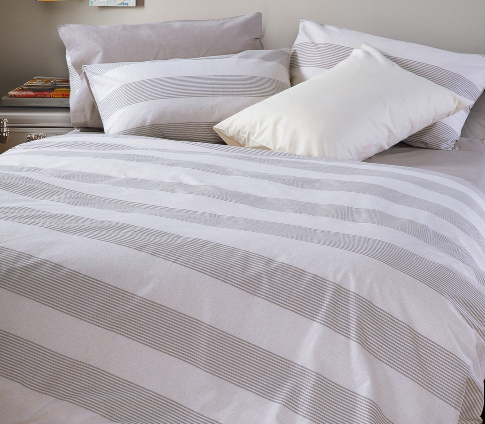 5205495626376 Σετ Παπλωματοθήκη Μονή 170×240 Nef Nef Casual Stripe Ecru - Image 1