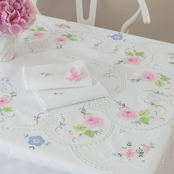 Σετ Τραπεζομάντηλο Με 12 Πετσέτες Φαγητου Vintage Beauty 180x270 NINA Λευκό Palamaiki