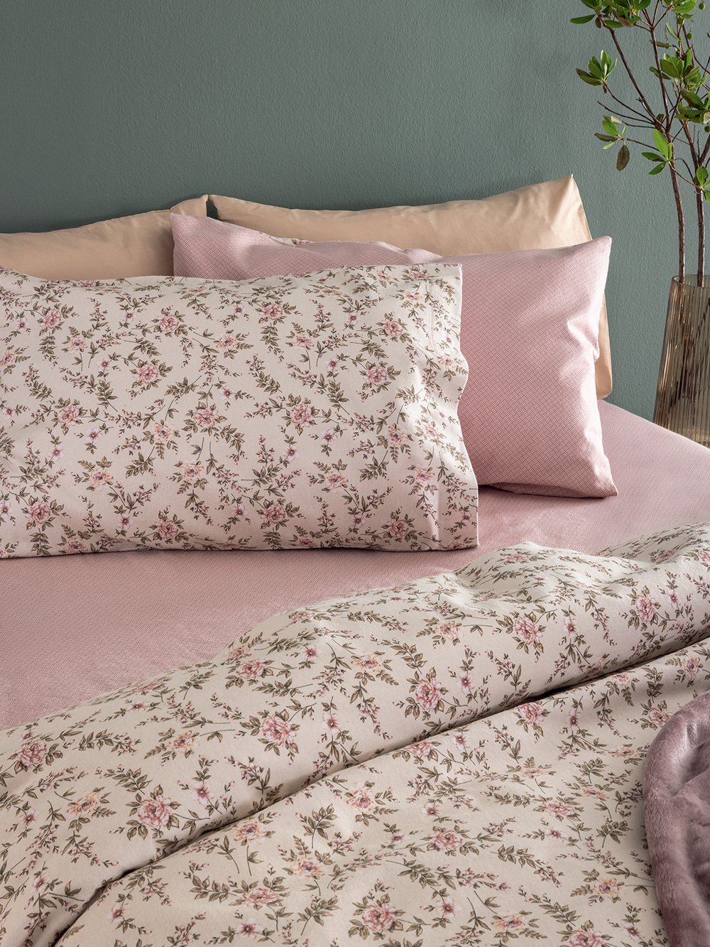 5205857297688_6 Σετ Μονά Σεντόνια Flannel Beauty 170x265 FB0234 Χωρίς Λάστιχο Ροζ Palamaiki - Image 1