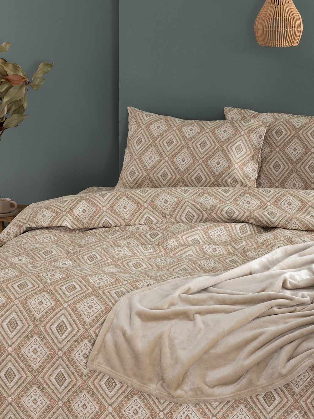 5205857297763_6 Σετ Μονά Σεντόνια Flannel Beauty 170x265 FB0238 Χωρίς Λάστιχο Μπεζ Palamaiki - Image 1