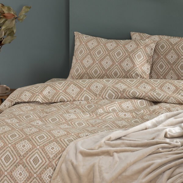 Σετ Μονά Σεντόνια Flannel Beauty 110x200+32 FB0238 Με Λάστιχο Μπεζ Palamaiki