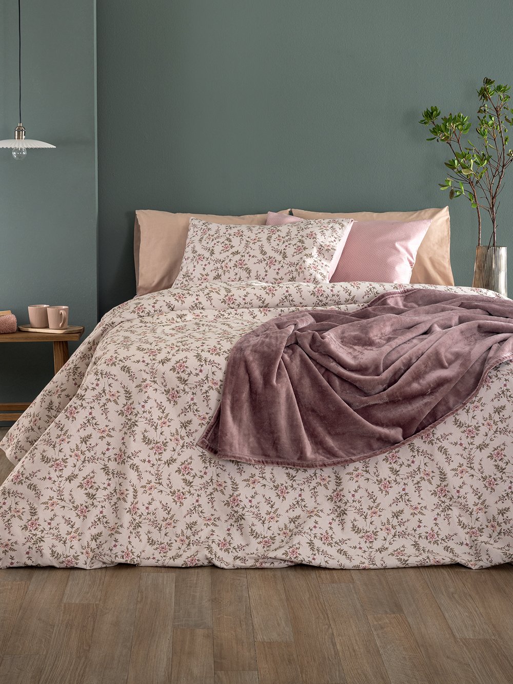 5205857297893_3 Σετ Σεντόνια Υπέρδιπλα Flannel Beauty 170x200+32 FB0234 Με Λάστιχο Ροζ Palamaiki - Image 1