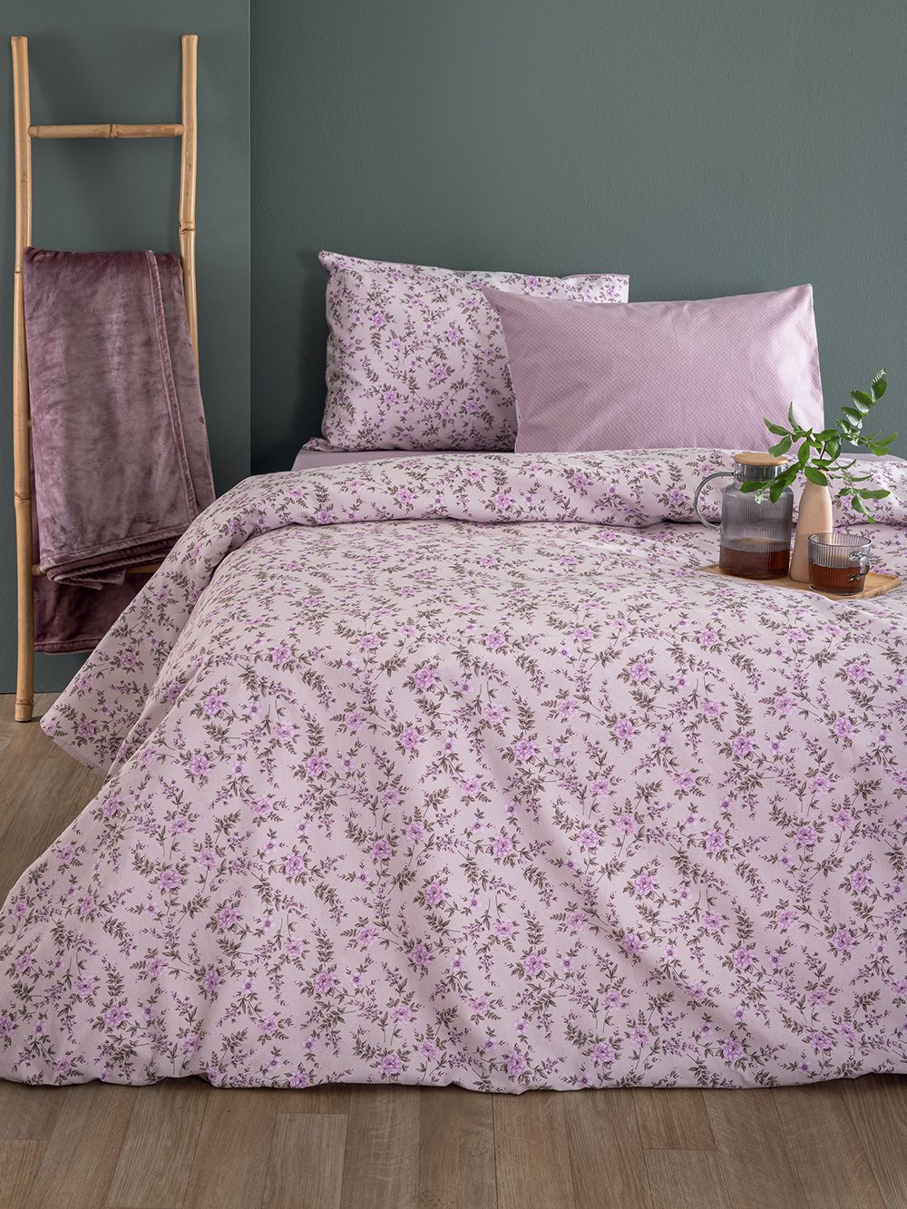 5205857297909_3 Σετ Σεντόνια Υπέρδιπλα Flannel Beauty 240x265 FB0235 Χωρίς Λάστιχο Μωβ Palamaiki - Image 1