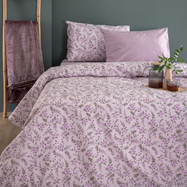 Σετ Σεντόνια Υπέρδιπλα Flannel Beauty 170x200+32 FB0235 Με Λάστιχο Μωβ Palamaiki