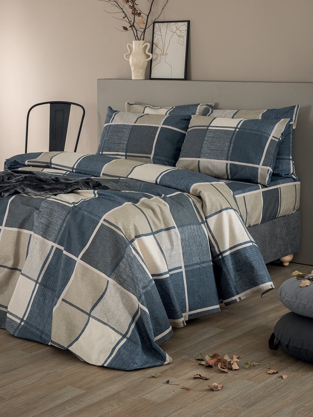 5205857297923_3 Σετ Σεντόνια Υπέρδιπλα Flannel Beauty 240x265 FB0236 Χωρίς Λάστιχο Μπλε Palamaiki - Image 1