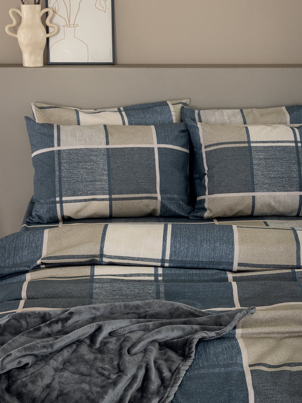 5205857297930_3 Σετ Σεντόνια Υπέρδιπλα Flannel Beauty 170x200+32 FB0236 Με Λάστιχο Μπλε Palamaiki - Image 1