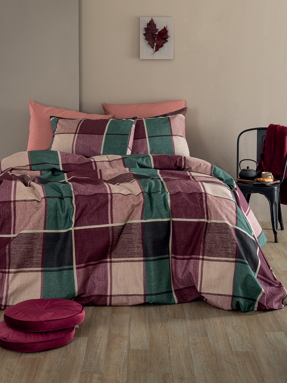 5205857297947_3 Σετ Σεντόνια Υπέρδιπλα Flannel Beauty 240x265 FB0237 Χωρίς Λάστιχο Πράσινο Palamaiki - Image 1