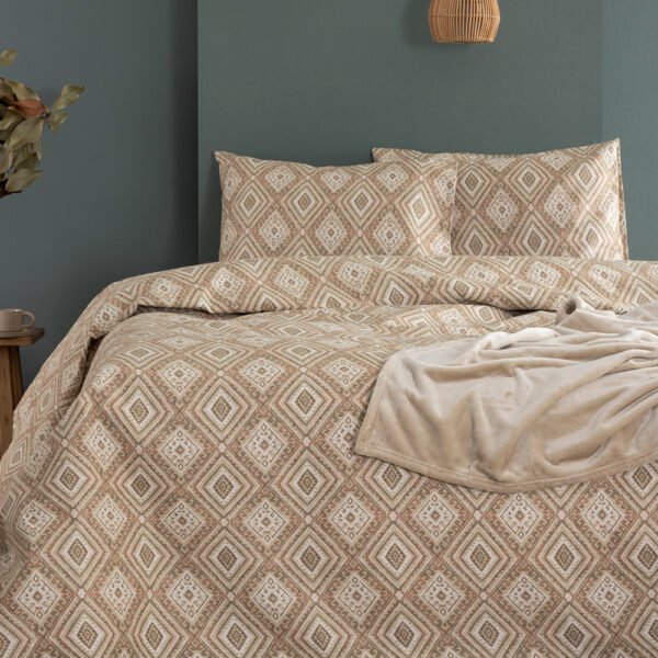 Σετ Σεντόνια Υπέρδιπλα Flannel Beauty 170x200+32 FB0238 Με Λάστιχο Μπεζ Palamaiki