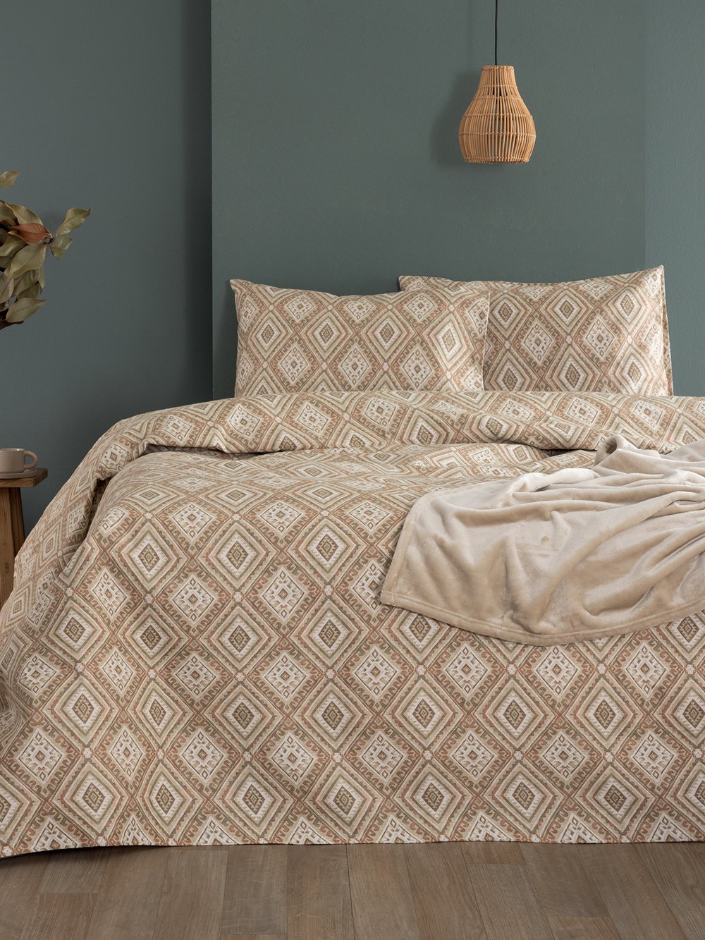 5205857297978_3 Σετ Σεντόνια Υπέρδιπλα Flannel Beauty 170x200+32 FB0238 Με Λάστιχο Μπεζ Palamaiki - Image 1