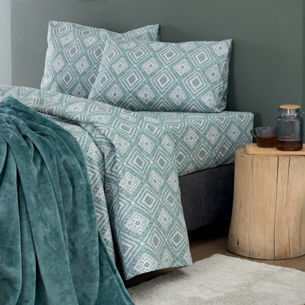 Σετ Σεντόνια Υπέρδιπλα Flannel Beauty 240x265 FB0239 Χωρίς Λάστιχο Γαλάζιο Palamaiki