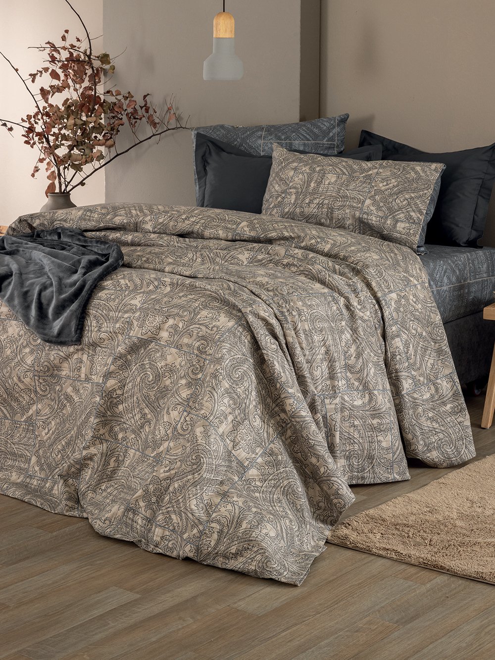 5205857298012_3 Σετ Σεντόνια Υπέρδιπλα Flannel Beauty 170x200+32 FB0240 Με Λάστιχο Μπεζ Palamaiki - Image 1