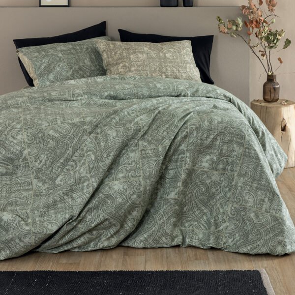 Σετ Σεντόνια Υπέρδιπλα Flannel Beauty 240x265 FB0241 Χωρίς Λάστιχο Πράσινο Palamaiki