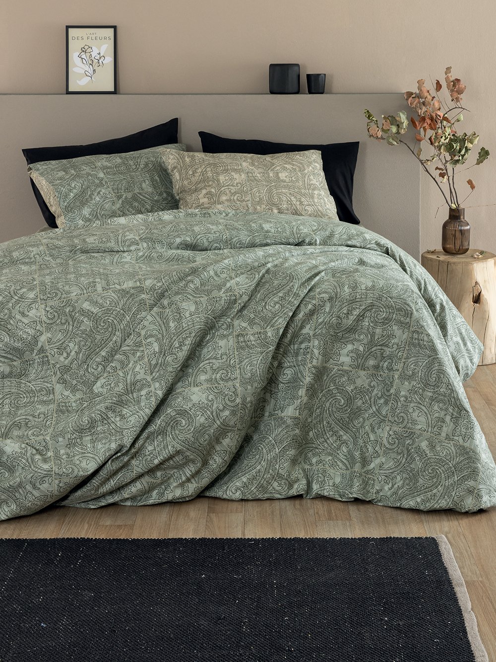 5205857298036_3 Σετ Σεντόνια Υπέρδιπλα Flannel Beauty 170x200+32 FB0241 Με Λάστιχο Πράσινο Palamaiki - Image 1