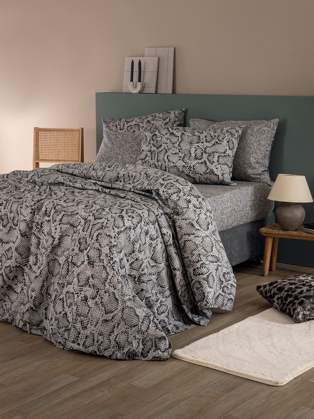 5205857298043_3 Σετ Σεντόνια Υπέρδιπλα Flannel Beauty 240x265 FB0242 Χωρίς Λάστιχο Γκρι Palamaiki - Image 1