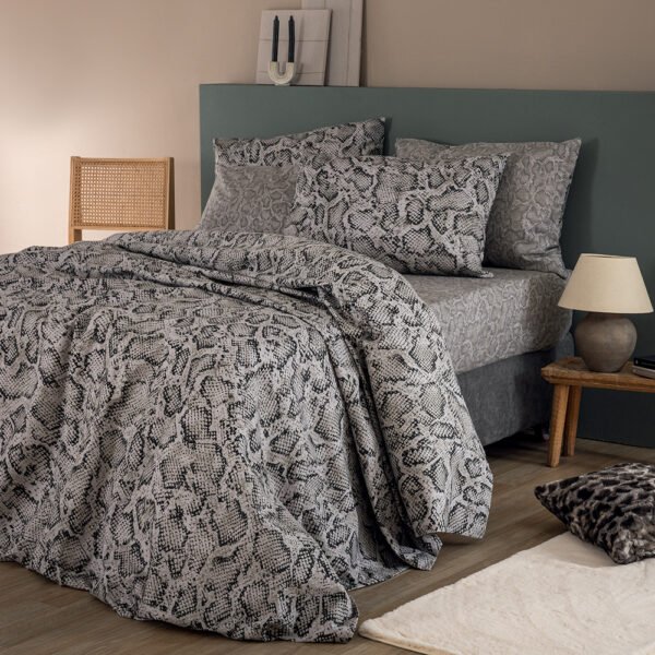 Σετ Σεντόνια Υπέρδιπλα Flannel Beauty 170x200+32 FB0242 Με Λάστιχο Γκρι Palamaiki