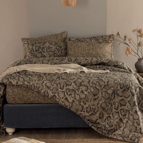 Σετ Σεντόνια Υπέρδιπλα Flannel Beauty 240x265 FB0243 Χωρίς Λάστιχο Καφέ Palamaiki