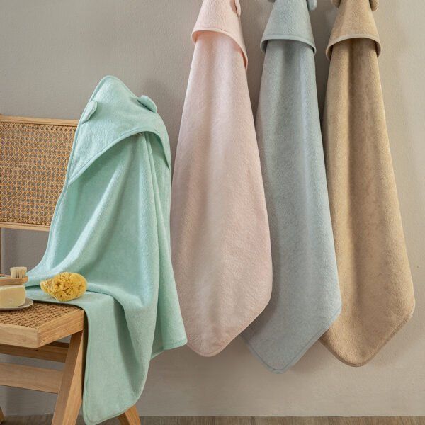 Σετ Μπουρνουζοπετσέτες Με Κουκούλα Baby Bath 75x75 ROBIN (2) GREY Πράσινο Palamaiki