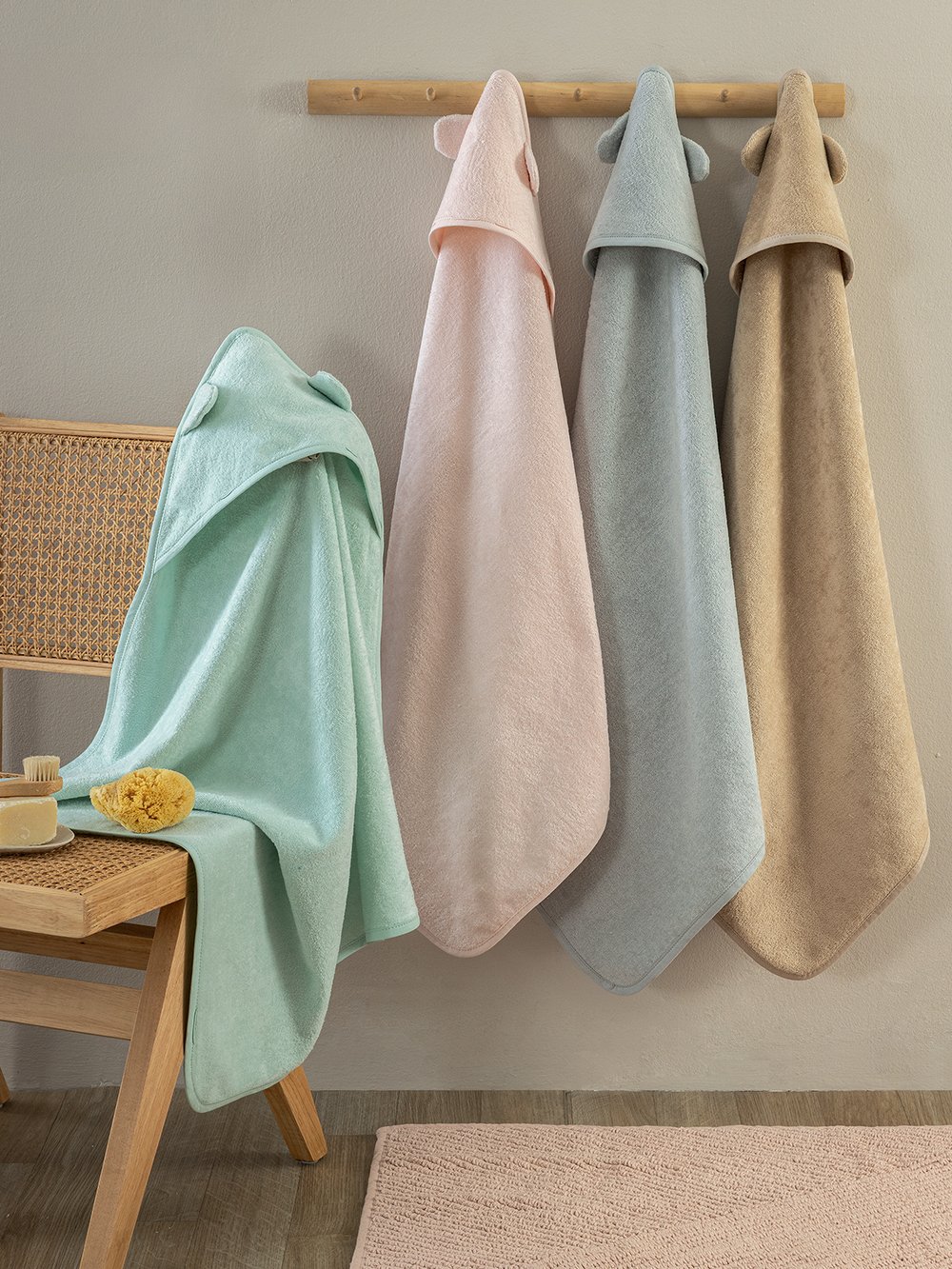 5205857299422_2 Σετ Μπουρνουζοπετσέτες Με Κουκούλα Baby Bath 75x75 ROBIN (2) BEIGE Μπεζ Palamaiki - Image 1