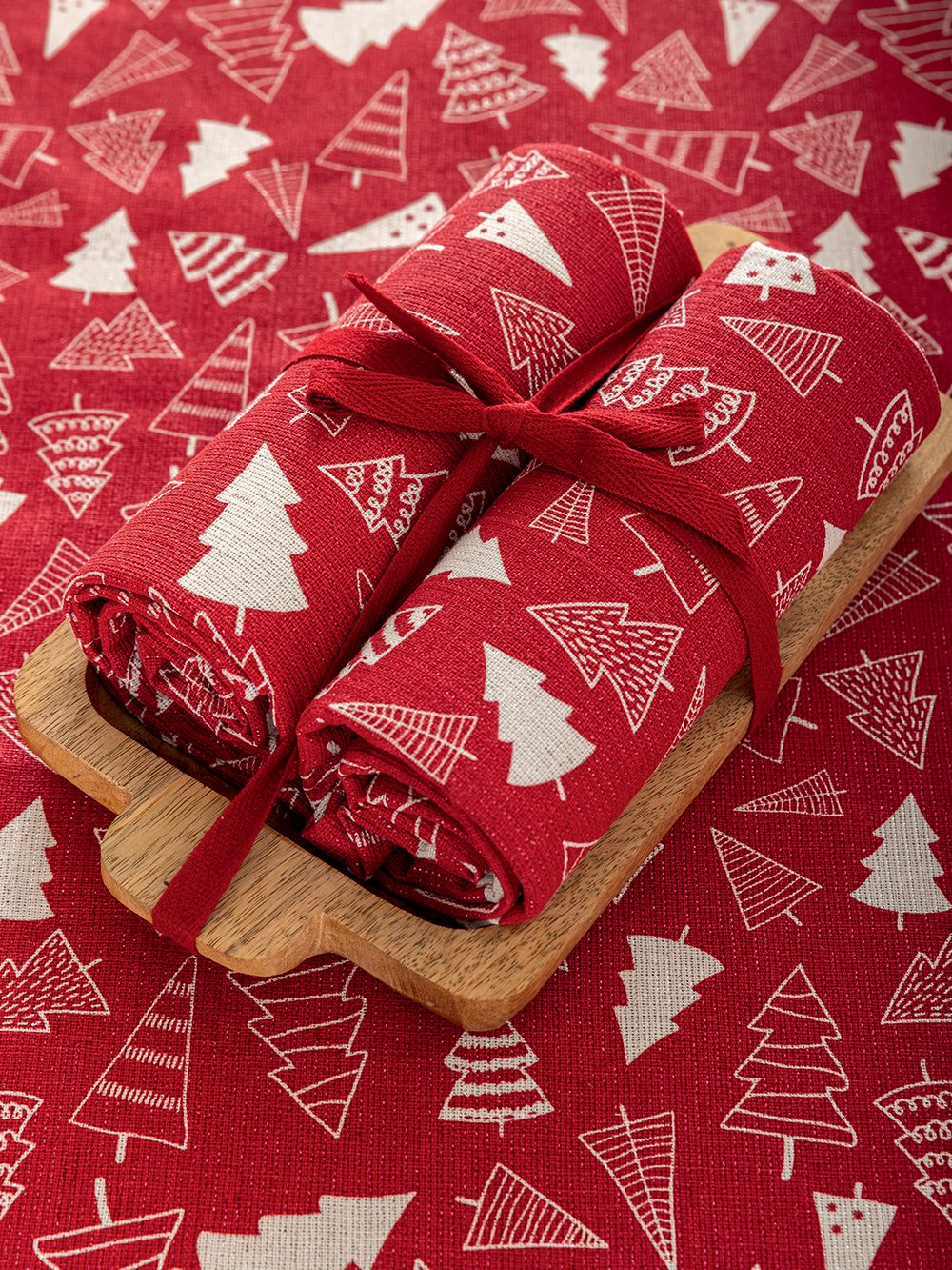 5205857300012_2 Σετ 2 Πετσέτες Κουζίνας 40x70 με ξύλινο δίσκο Christmas Collection CC100 Κόκκινο Palamaiki - Image 1
