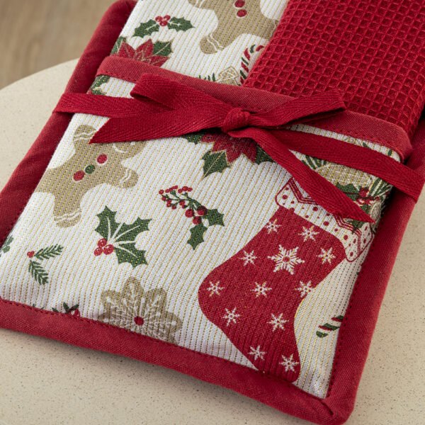 Σετ 2 Πετσέτες Κουζίνας 40x70 με πιάστρα Christmas Collection CC102 Μπεζ Palamaiki