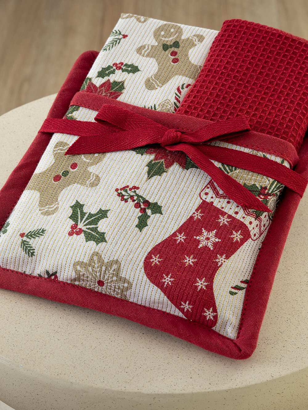 5205857300098_2 Σετ 2 Πετσέτες Κουζίνας 40x70 με πιάστρα Christmas Collection CC102 Μπεζ Palamaiki - Image 1