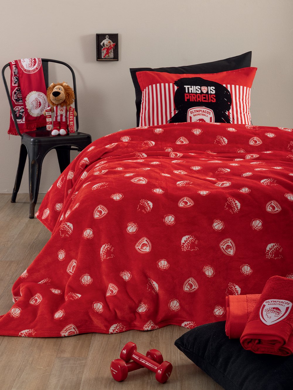 5205857300579_2 Κουβέρτα Ημίδιπλη 160x220 OLYMPIACOS BL Palamaiki - Image 1