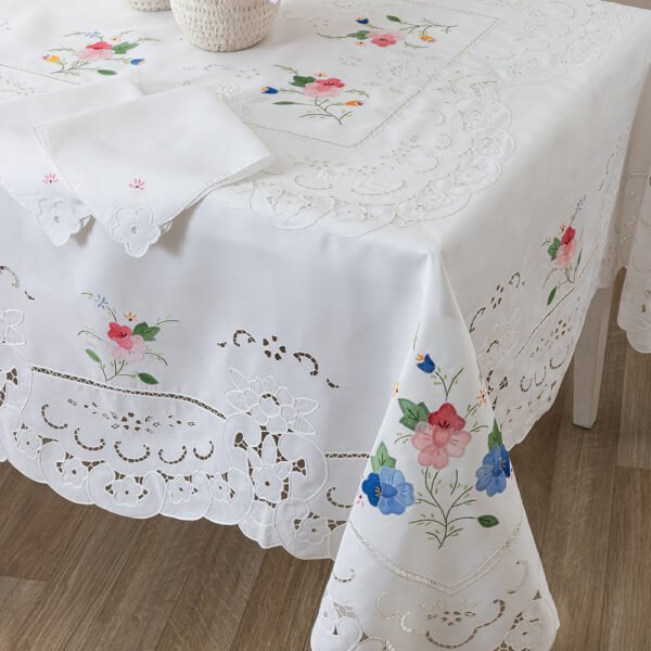 Σετ Τραπεζομάντηλο Με 12 Πετσέτες Φαγητου Vintage Beauty 180x270 LORA Λευκό Palamaiki