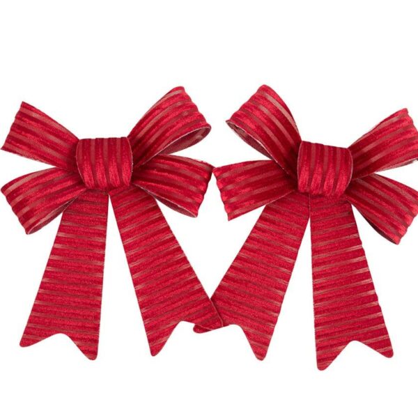 Beauty Home Σετ 2 Κόκκινων Βελούδινων Φιογκών με  Γκλίτερ 13 x 16 cm