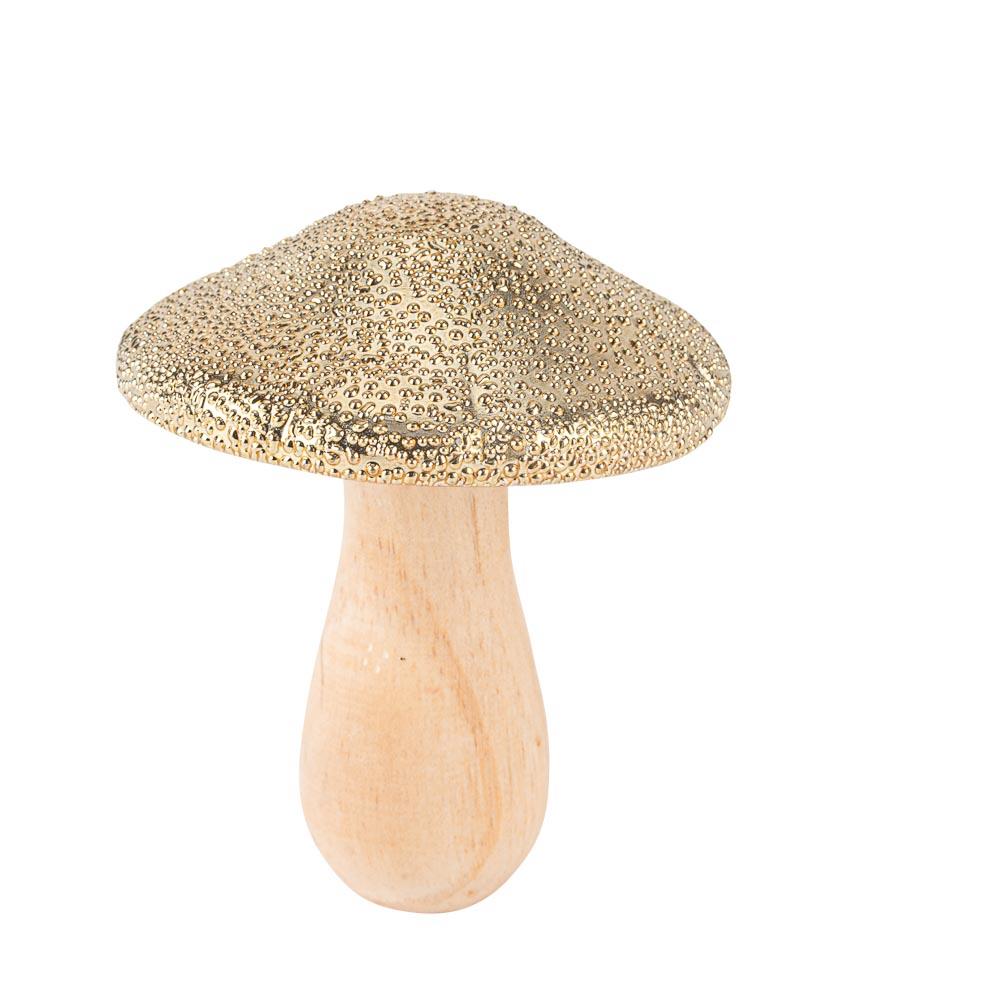 7a80054e-c020-406e-852a-5e01b1ff5e94 Beauty Home Μανιτάρι Ξύλινο Ανάγλυφο Χρυσό Ø9 x 10.5 cm - Image 1