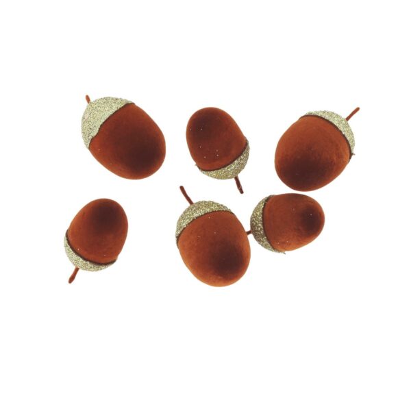 Beauty Home 6 βελανίδια βελούδινα κεχριμπαρί με χρυσό γκλίτερ 3 – 4.5 cm