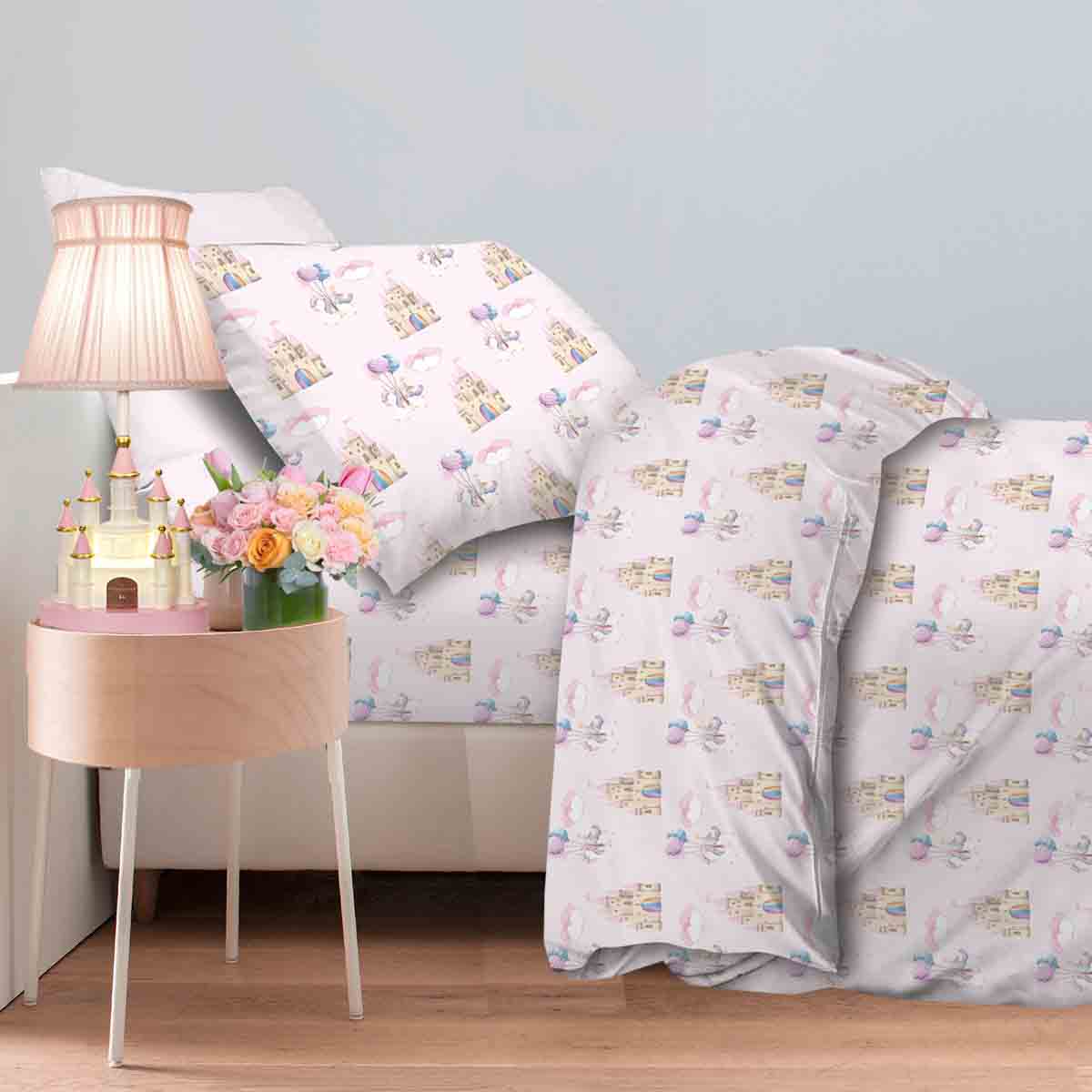 BALLOON-UNICORN-BEDSHEET Παιδικό Σεντόνι Με Λάστιχο 1Χ(105Χ200+30)+1Χ(52χ72) Unicorn Fly Astron Italy - Image 1