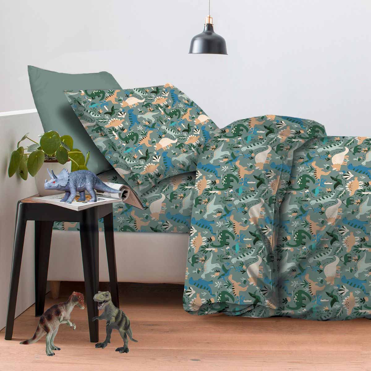 DINOSAURS-BEDSHEET Παιδικό Σεντόνι Με Λάστιχο 1Χ(105Χ200+30)+1Χ(52χ72) Dinosaurs Astron Italy - Image 1