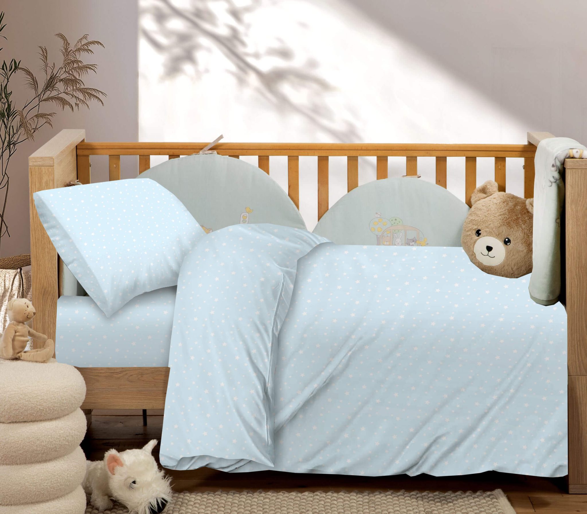 Paradise-Blue-baby-scaled Βρεφικά Σετ Σεντόνι Κούνιας Με Λάστιχο 75x145+20 Paradise Blue Astron Italy - Image 1