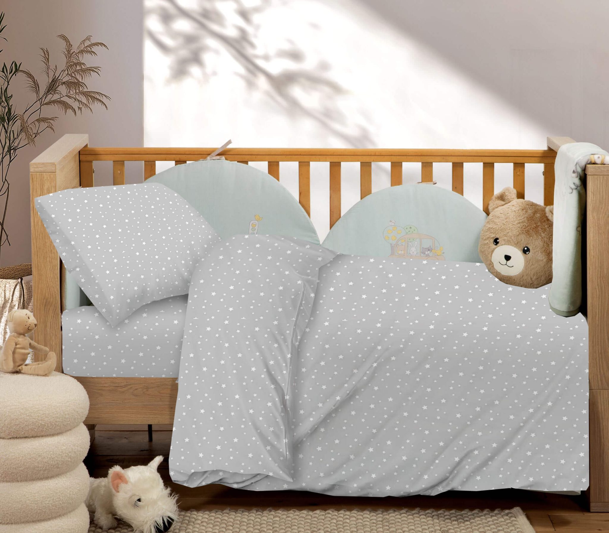 Paradise-Grey-baby-scaled Βρεφικά Σετ Σεντόνι Κούνιας Με Λάστιχο 75x145+20 Paradise Grey Astron Italy - Image 1