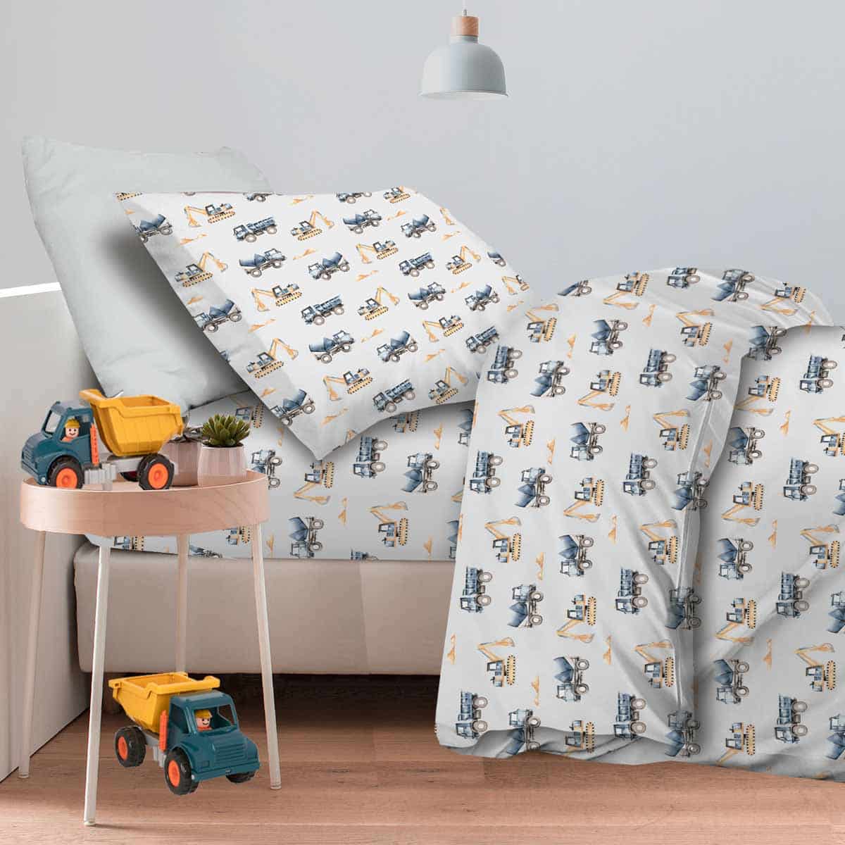 TRUCKS-BEDSHEET Παιδικό Σεντόνι Με Λάστιχο 1Χ(105Χ200+30)+1Χ(52χ72) Trucks Astron Italy - Image 1