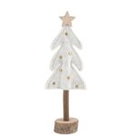 Beauty Home Δέντρο με Αστέρι σε Ξύλινη Βάση, Λευκή Τσόχα και Χρυσή Κεντητή Διακόσμηση 21 x 7,5 cm