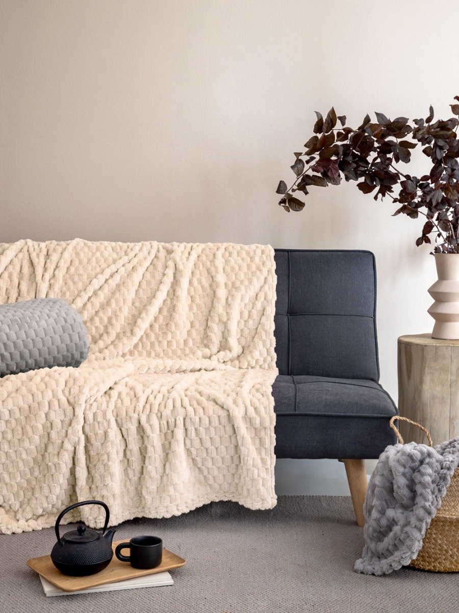 astersofa_creme Κουβέρτα Fleece 160x220 ASTER Εκρού Palamaiki - Image 1
