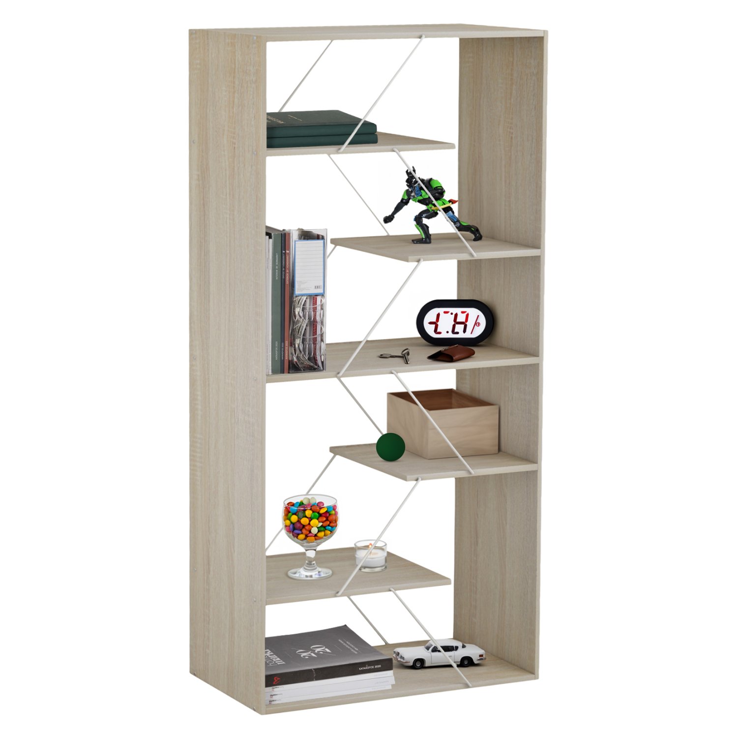 bibliothiki-fb9224011-sonama-melamini-le ΒΙΒΛΙΟΘΗΚΗ TARS HM2240.11 SONAMA ΜΕΛΑΜΙΝΗ-ΛΕΥΚΕΣ ΜΕΤΑΛΛΙΚΕΣ ΒΕΡΓΕΣ 84x24x157Υεκ. - Image 1