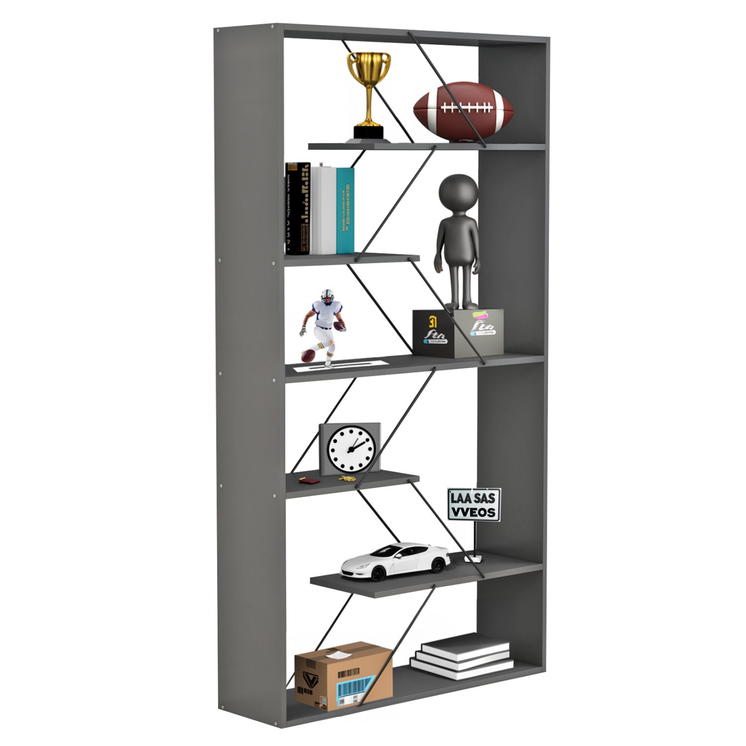 bibliothiki-fb9224020-gkri-melamini-mayr ΒΙΒΛΙΟΘΗΚΗ TARS HM2240.20 ΓΚΡΙ ΜΕΛΑΜΙΝΗ-ΜΑΥΡΕΣ ΜΕΤΑΛΛΙΚΕΣ ΒΕΡΓΕΣ 84x24x157Υεκ. - Image 1