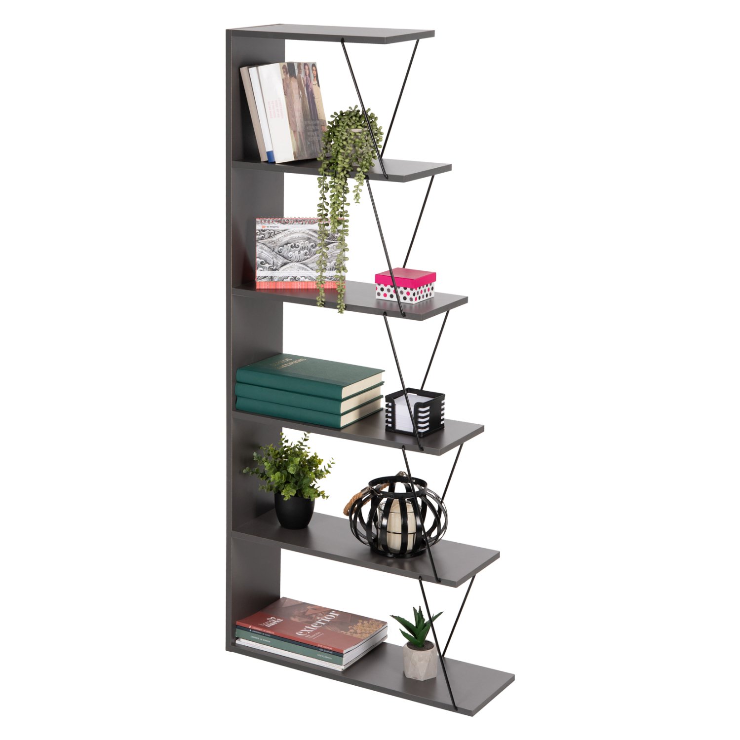 bibliothiki-fb9224120-gkri-melamini-mayr ΒΙΒΛΙΟΘΗΚΗ ΜΙΝΙ TARS HM2241.20 ΓΚΡΙ ΜΕΛΑΜΙΝΗ-ΜΑΥΡΕΣ ΜΕΤΑΛ. ΒΕΡΓΕΣ 65x22-24x146Υεκ. - Image 1