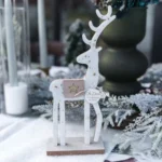 Beauty Home Διακοσμητικός Τάρανδος με Μικρά Αστέρια, Λευκό Ξύλο & Χρυσό-Ασημί Γκλίτερ 10x25x5cm - Image 2