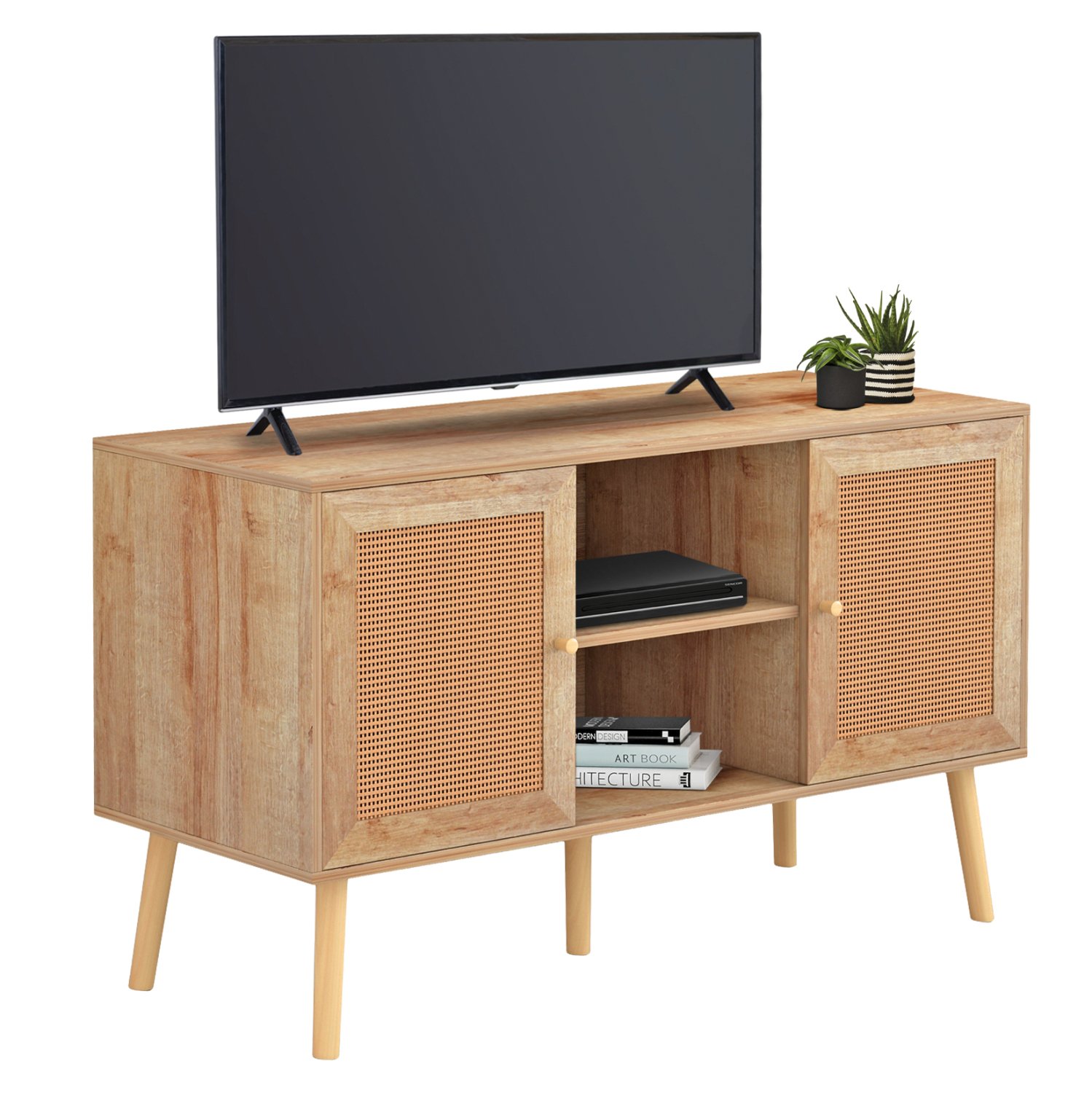 epiplo-tv-melaminis-me-portes-rattan-fb9 ΕΠΙΠΛΟ TV ΜΕΛΑΜΙΝΗΣ COLM ΜΕ ΠΟΡΤΕΣ RATTAN HM9223.11 ΣΕ ΧΡΩΜΑ ΦΥΣΙΚΟ 120x39x56,5Υεκ. - Image 1