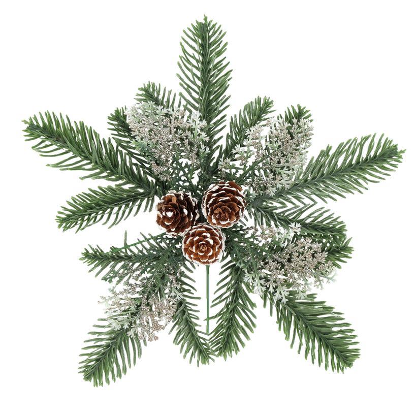 f8b68737-e34f-4e74-b1bb-dd5790b86c5b Beauty Home Κλαδάκι Νιφάδα χιονιού πράσινο με σαμπανί γκλίτερ Ø23 cm - Image 1