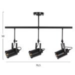 ΦΩΤΙΣΤΙΚΟ ΟΡΟΦΗΣ ΚΡΕΜΑΣΤΟ HM4124 3-ΦΩΤΟ ΜΑΥΡΟΙ ΜΕΤΑΛΛΙΚΟΙ ΠΡΟΒΟΛΕΙΣ 70,5x14x50Υεκ - Image 2