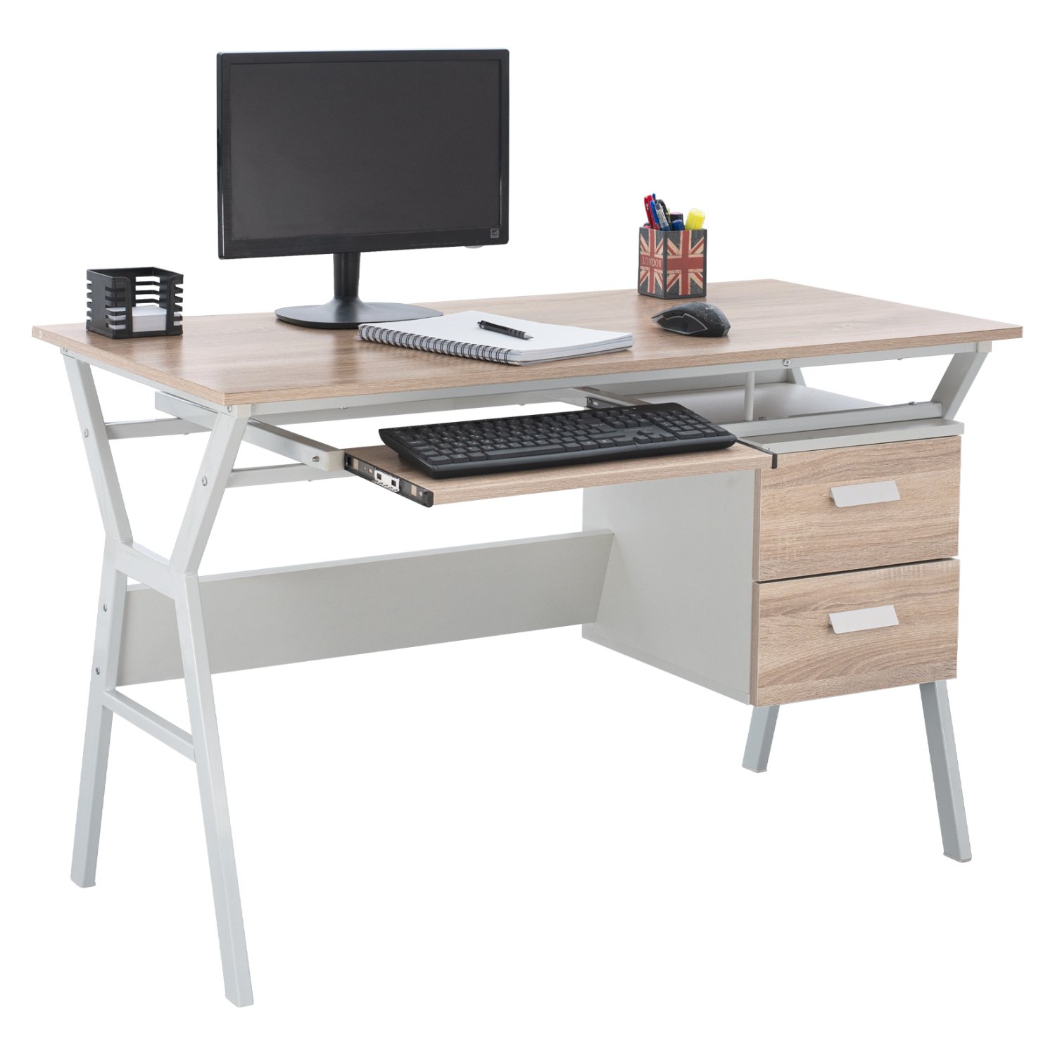 grafeio-sonoma-leyko-me-leyko-skeleto-fb ΓΡΑΦΕΙΟ VITINO HM2130.01 ΜΕΛΑΜΙΝΗ-ΜΕΤΑΛΛΟ ΣΕ SONAMA-ΛΕΥΚΟ 120X60X76εκ. - Image 1