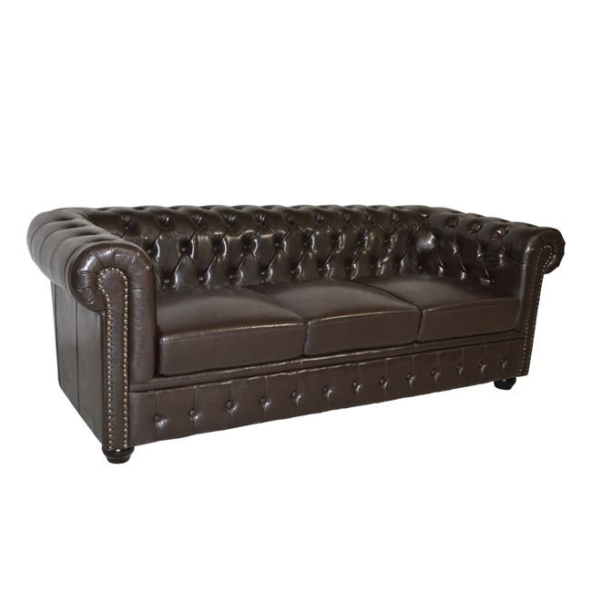 kanapes-3thesios-tchesterfield-hm300901- ΚΑΝΑΠΕΣ 3ΘΕΣΙΟΣ T.CHESTERFIELD HM3009.01 ΤΕΧΝΟΔΕΡΜΑ ΣΚΟΥΡΟ ΚΑΦΕ 208x90x73Υ εκ. - Image 1
