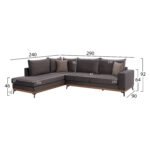 ΚΑΝΑΠΕΣ ΑΡΙΣΤΕΡΗ ΓΩΝΙΑ MESINA ΥΦΑΣΜΑ ΑΛΕΚΙΑΣΤΟ ΓΚΡΙ 290x240x92Υεκ.HM3253.01L - Image 2